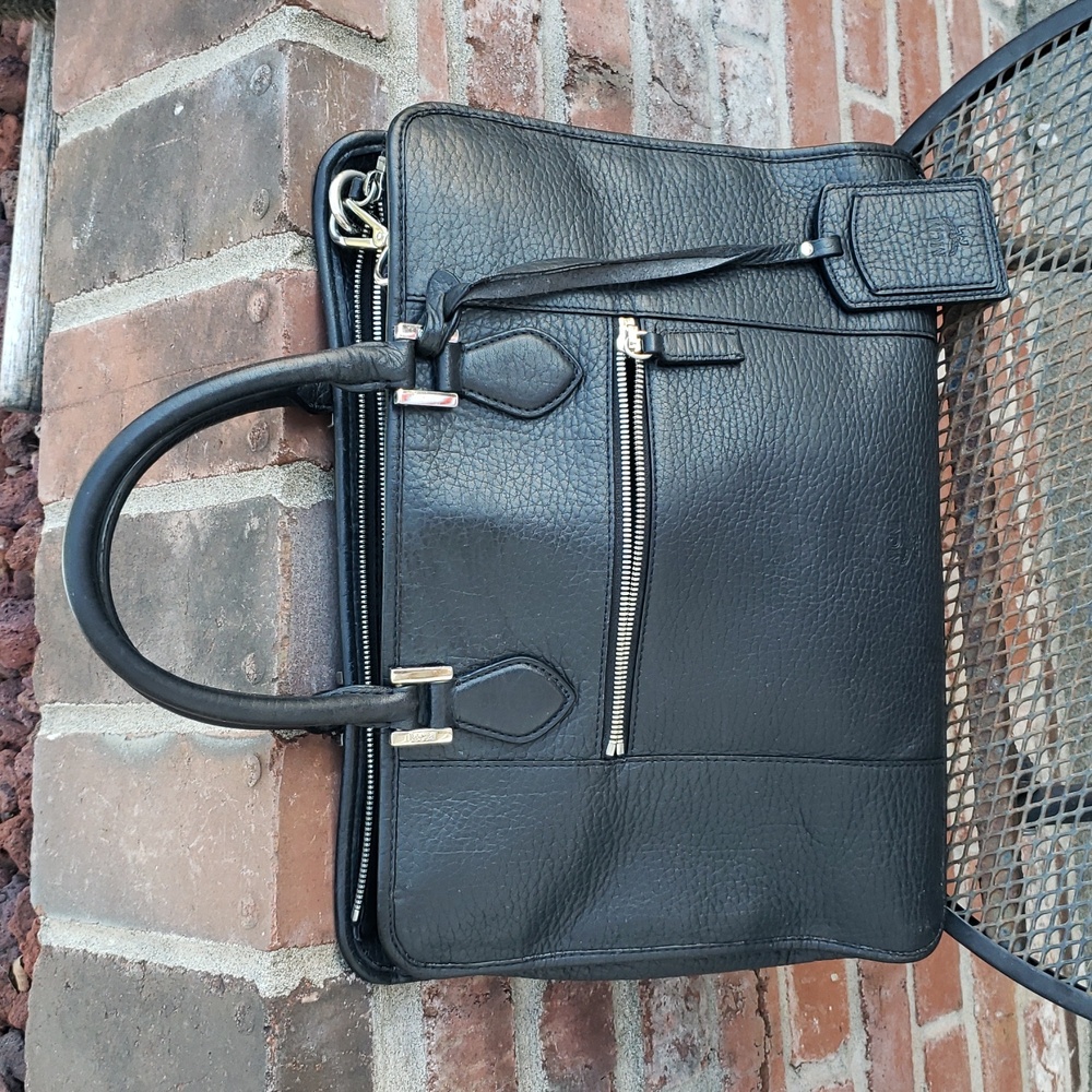 MCM Unisex Black Leather Messenger Laptop Bag Designer Convertible Professional